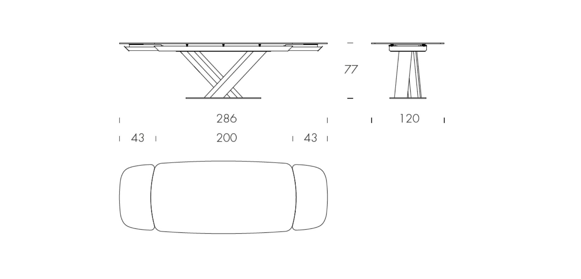 Sipario - L 200/286 W 120 H 77 cm