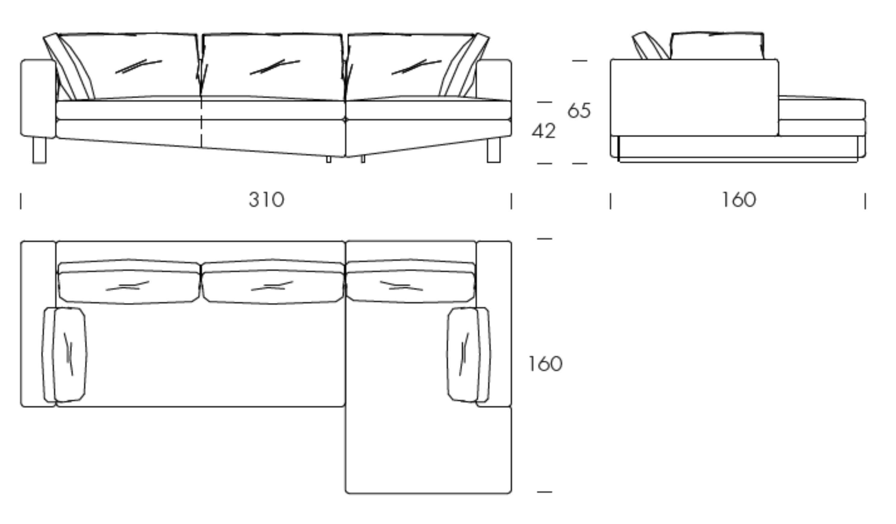 Montecarlo vers. A - L 310 W 160 H 65 cm