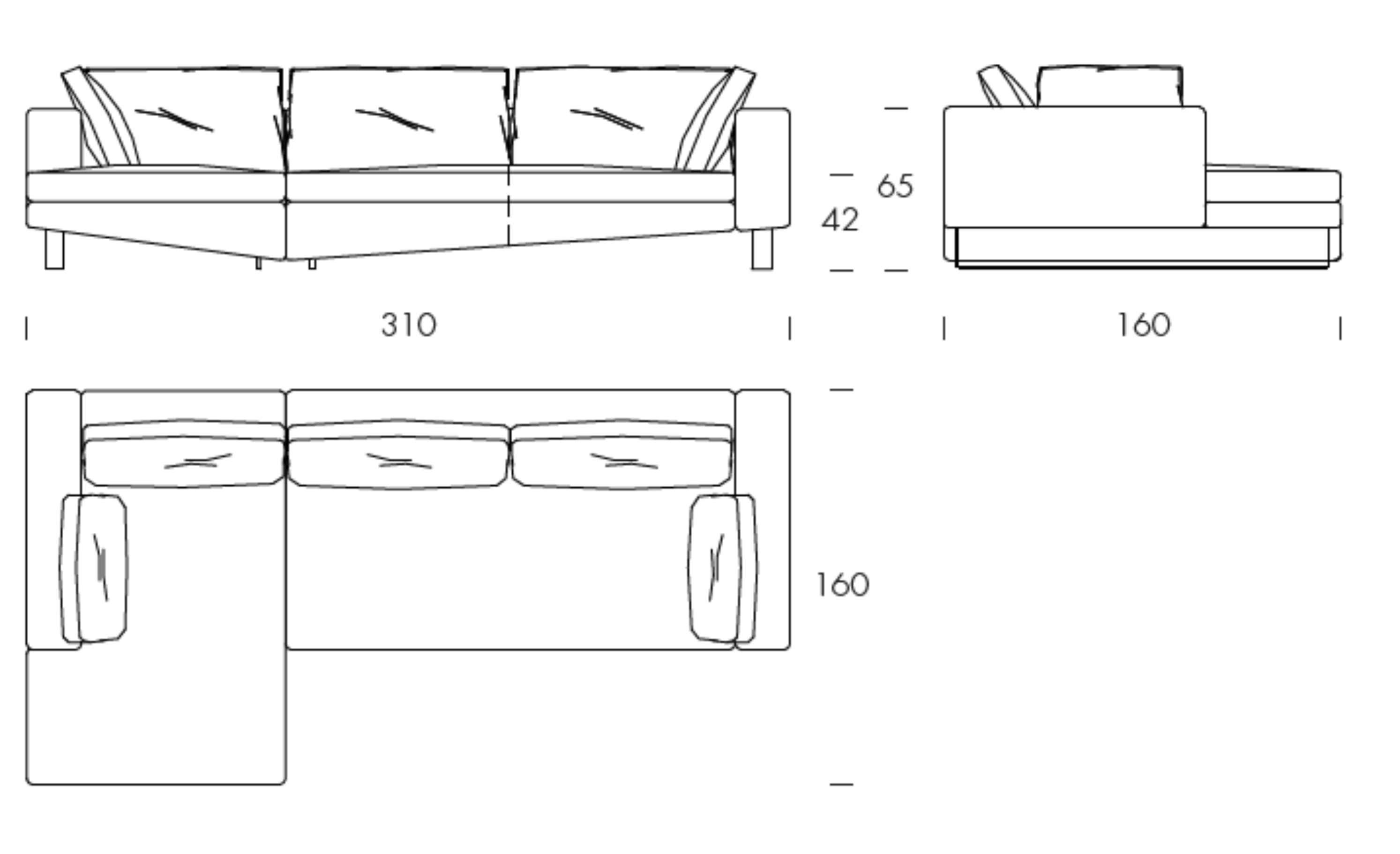 Montecarlo vers. B - L 310 W 160 H 65 cm