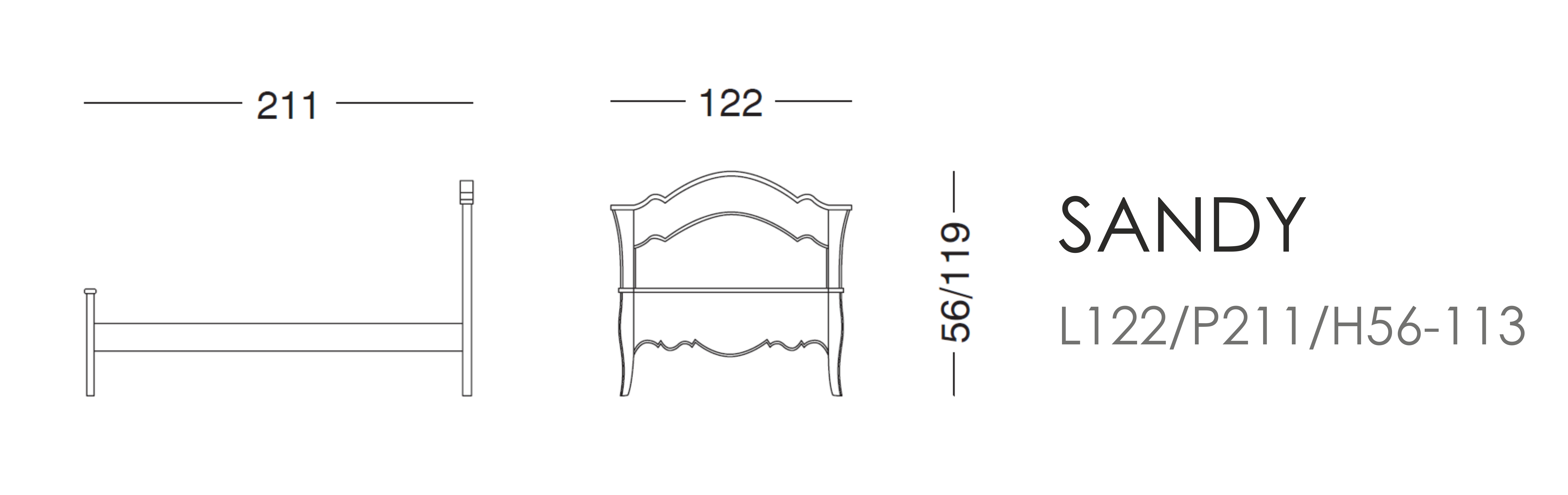 Кровать Sandy - L122/P211/H56-113